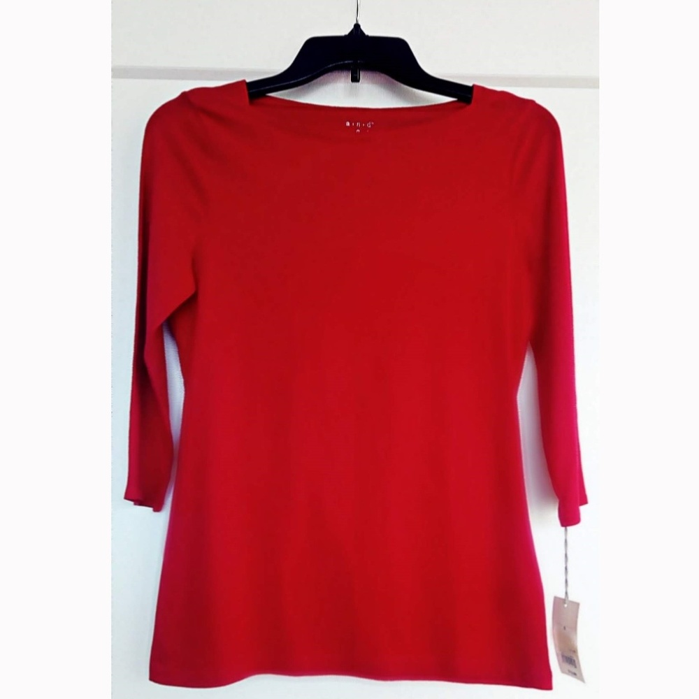 Red Boat Neck 3/4 Sleeve Tee
